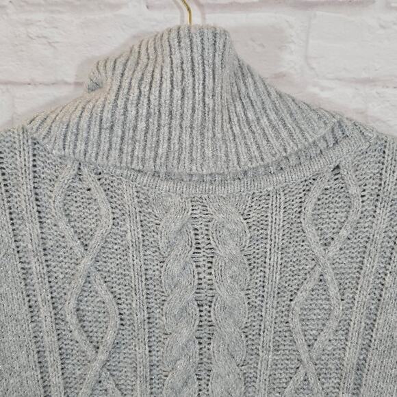 Y Talbots Cableknit Sweater Dress Size M Grey Silver Metallic Shimmer Cowl Neck - Picture 6 of 11